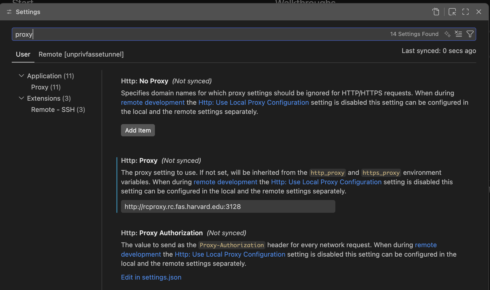 In VSCode Settings, search for proxy, and enter the network proxy in the location shown here
